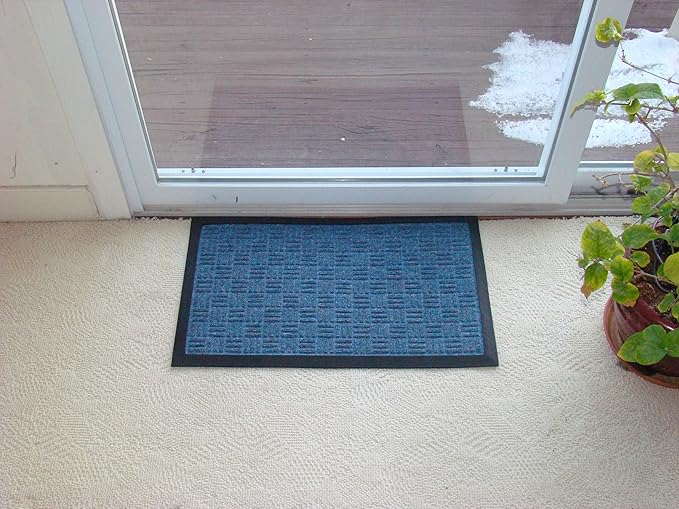 Kempf Water Retainer Entrance Mat, Indoor Outdoor Rubber Rug, Moisture Trapping, Absorbent Mat, 18 by 30-Inch, Blue