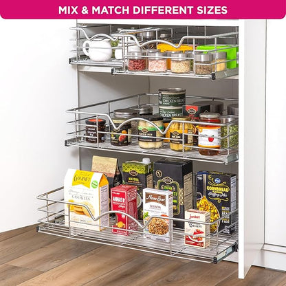 HOLDN’ STORAGE Heavy-Duty Premium Collection Pull Out Cabinet Organizer, Cabinet Drawer Slide Outs, Lifetime Limited Warranty - Basket Size 30" W x 21" D x 5" H, Anti-Rust Chrome Finish
