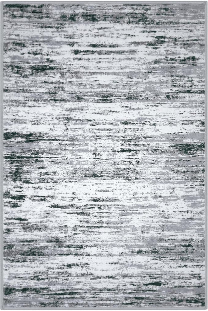 Modern Abstract 4x6 Living Room Washable Rug Non-Slip Soft Bedroom Area Rug Black Grey White Thin Print Faux Wool Floor Carpet Throw Rugs for Nursery Playroom Dining Room Indoor Home Decor