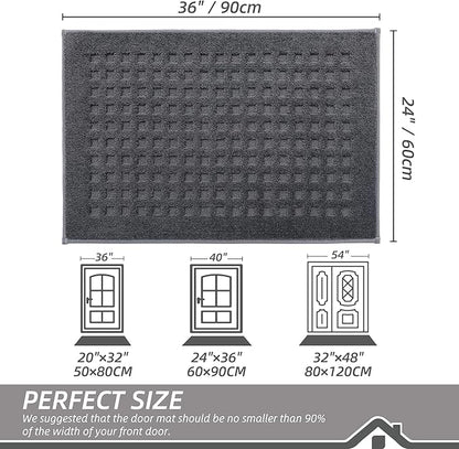 BEQHAUSE Waffle Door Mats Indoor 24"x36", Dog Mat for Muddy Paws Absorbent and Dirt Resist Floor Mats Non-Slip Washable Rugs for Entryway, Welcome Mat for Front Back Door, Muddy Wet Shoes, Dark Grey