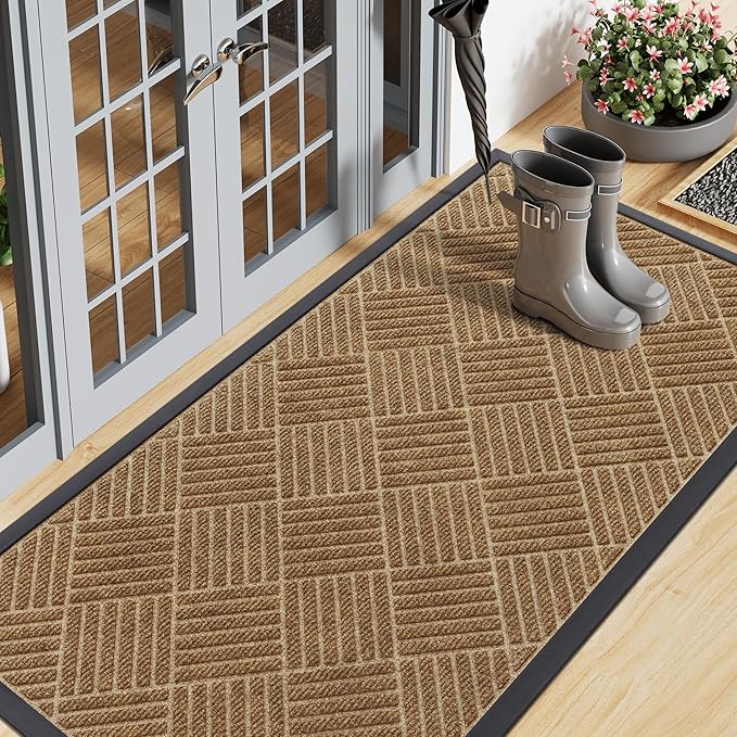 Smiry Front Door Mat Outside Entrance, Heavy Duty Outdoor Indoor Natural Rubber Doormat, Non Slip, Trap Dirt and Moisture, Easy Clean, Low Profile Patio Porch Entryway Mat, 47x23, Coffee