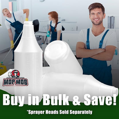 Commercial-Grade Chemical Resistant 32 oz Bottles ONLY 4 Pack Embossed Scale For Measuring. Pair With Industrial Spray Heads For Auto/Car Detailing, Janitorial Cleaning Supply or Lawn Care.