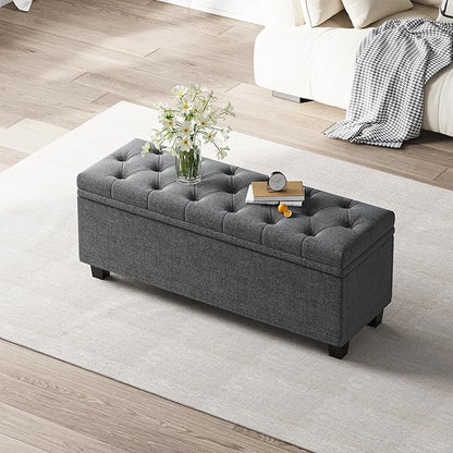 Maupvit Ottoman with Storage, Ottoman Bench with Lift Top, Upholstered Storage Bench with Hinged Lid, Bedroom Bench with Seating, Foot Rest Stool (Darkgray)