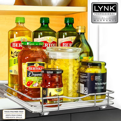 LYNK PROFESSIONAL® Pull Out Spice Rack Organizer for Inside Kitchen Cabinets - 10-1/4 inch Wide - Slide Out Drawer – Chrome Sliding Spice Cabinet Organization Shelf Racks - 1 Tier