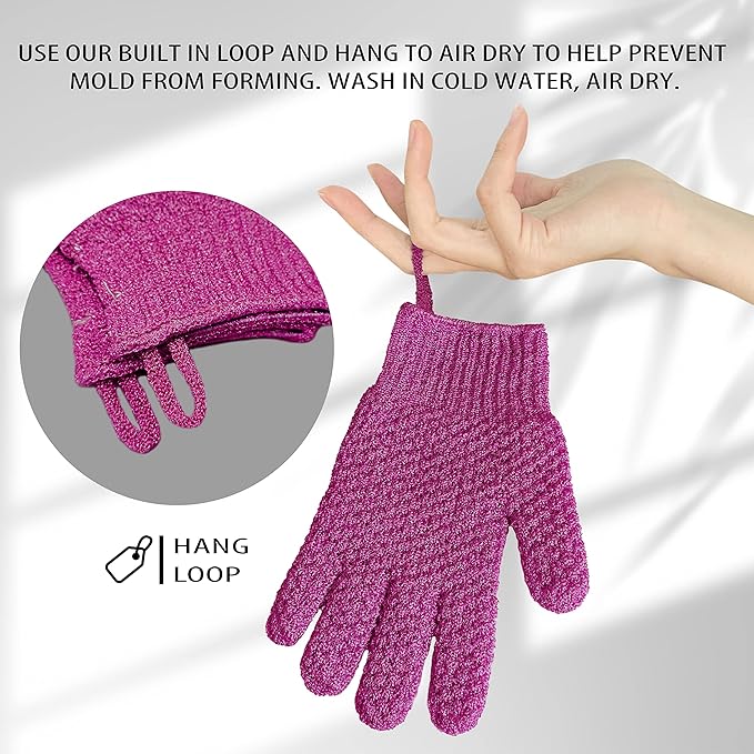 Evridwear Exfoliating Dual Texture Bath Gloves for Shower, Spa, Massage and Body Scrubs, Dead Skin Cell Remover, Gloves with Hanging Loop (1 Pair Innuendo Heavy Glove)