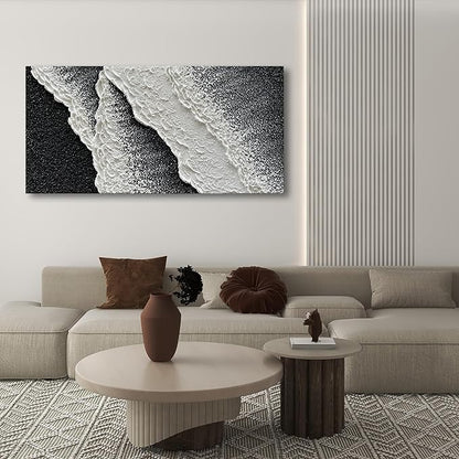 NANKAI Hand Painted black and white abstract canvas art oil painting waves landscape home wall decoration painting 24x48 inches