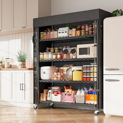REIBII 72.8" H Storage Shelves with Wheels Wire Shelving Cover Heavy Duty Metal Shelving for Pantry Garage Kitchen Commercial Industrail,Storage Rack Shelf Commercial Shelving,35" W*16" D*72.8" H
