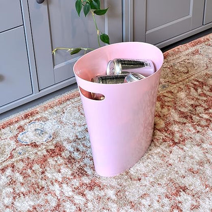 Youngever 2 Gallon Slim Trash Can, Plastic Garbage Container Bin, Small Trash Bin with Handles for Home Office, Living Room, Study Room, Kitchen, Bathroom (2 Pack) (Pink)