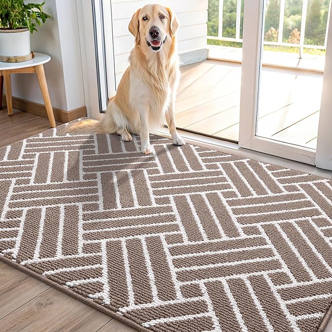 OLANLY Indoor Door Mat, 40x32 Inch, Dirt Resistant and Absorbent, Non-Slip Rubber Backing Floor Mats, Easy Clean Low-Profile Doormat for Entryway, Front Door, and Inside Entrance, Brown