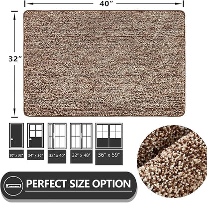 REFETONE Indoor Doormat, Front Door Mat 32"x40" Absorbent Rubber Backing Non Slip Door Mats, Washable Low-Profile Inside Floor Mat Door Rugs for Entryway, Resist Dirt Mud Mat for Dogs, Coffee/Brown