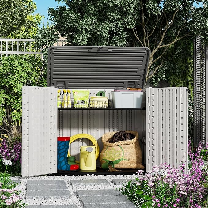 ZZM 4x2.5 FT Outdoor Storage Shed, Resin Waterproof Storage Cabinet for Garden Tools with Lockable Lid,Latch (White)