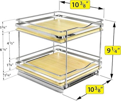 LYNK PROFESSIONAL® Élite™ Pull Out Spice Rack Organizer for Inside Kitchen Cabinets - 10-1/4 inch Wide - Slide Out Drawer – Wood/Chrome Sliding Spice Cabinet Organization Shelf Racks - 2 Tier