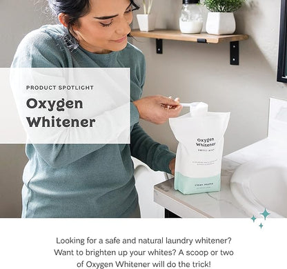 Clean Mama Natural Oxygen Whitener and Stain Remover - Color-Safe Natural Bleach Alternative - Plant-Derived Oxygen Powder, Whitens & Brightens Whites and Colors - Sweet Mint, 2.53 lbs