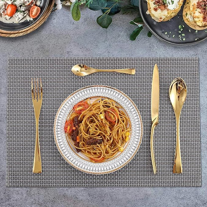 Lemeya 24-Piece Gold Silverware Set for 6,Heavy Duty 18/10 Stainless Steel Cutlery Set with Forged Stand Knife,Modern Flatware Utensils Set,Forks Spoons and Knives Set,Mirror Polished,Dishwasher Safe