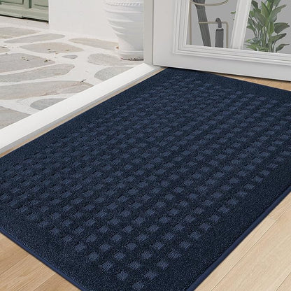 BEQHAUSE Waffle Door Mats Indoor 32"x48", Dog Mat for Muddy Paws Absorbent and Dirt Resist Floor Mats Non-Slip Washable Rugs for Entryway, Welcome Mat for Front Back Door, Muddy Wet Shoes, Navy Blue