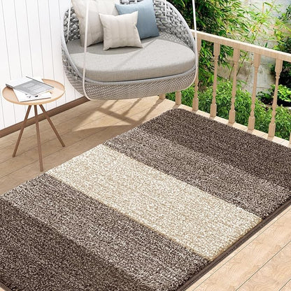 Kitinjoy Indoor Outdoor Door Mat, 48x32 Non-Slip Absorbent Dirt Trapper, Low-Profile Washable Inside Entrance Front Floor Mat, Sturdy Soft Entry Doormats for Entryway, Light Brown