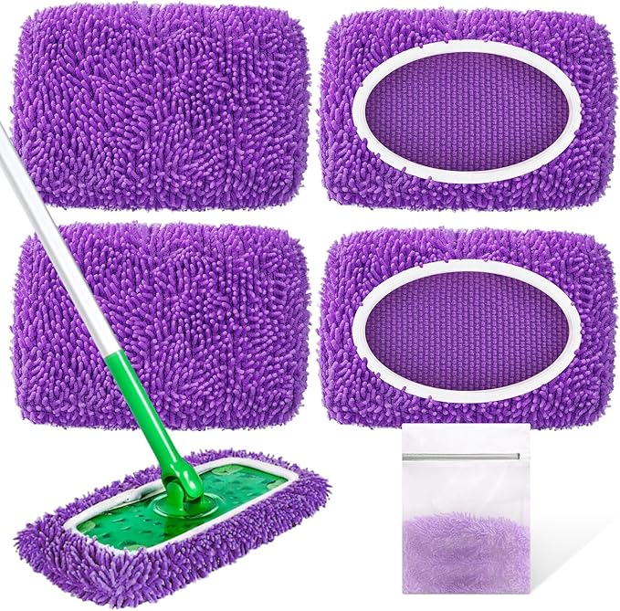 Reusable Mop Pads Compatible with Swiffer Sweeper Mop - Microfiber Dry Sweeping Cloths & Washable Wet Pads Refill Chenille Wet Mopping Cloths for Use on All Sealed Floors Cleaning(Mop is not Included)
