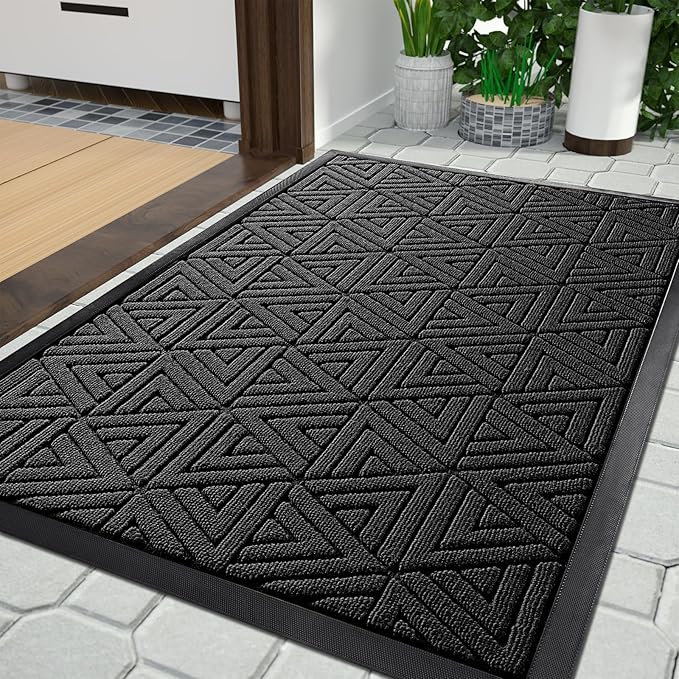 Yimobra Large Door Mat 36x24, All-Weather Waterproof Non-Slip Welcome Matt Outdoor, Heavy Duty Non Slip Doormat for Entryway for Patio and Garage Indoor, Easy Clean, Black