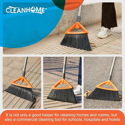 3 Pack Heavy Duty Outdoor Broom with Long Handle for Patio,Lobby,Garden,Kitchen,Deck,Yard,Sweeping -Commercial Grade Angle Broom with Stiff Bristles and Sponge Handle