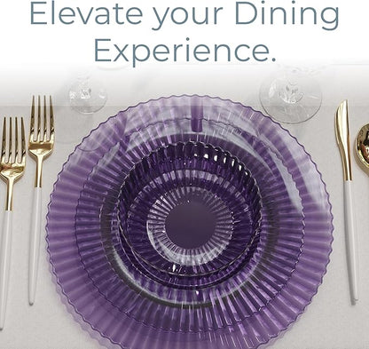 Exquisite 80 Piece Plastic Disposable Plates Set For 40 Guests I 20 X 9 Inch & 40 X 11 Inch Disposable Plastic Plates | Color: Purple | Great for Weddings Parties And Formal Occasions