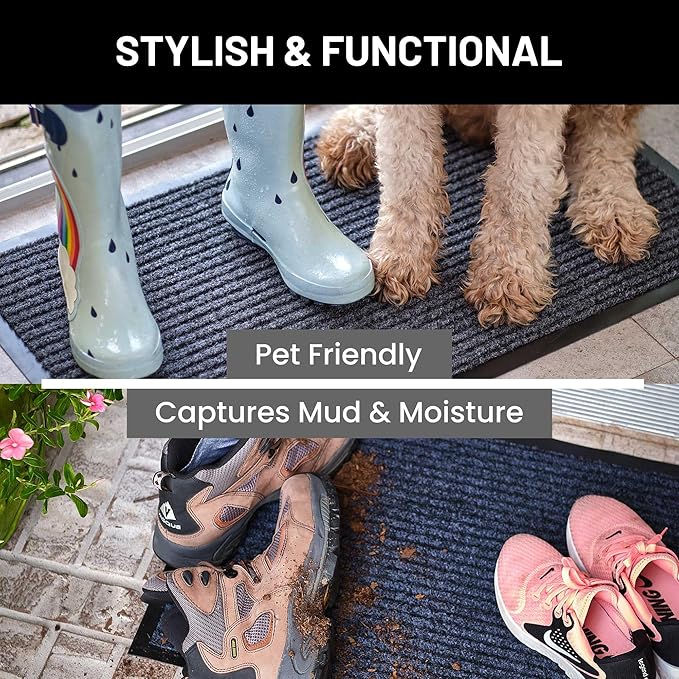 Sierra Concepts Front Door Mat X-Large Welcome Floor Mats - Entryway Indoor Outdoor Entrance Doormat, Patio, Porch, Muddy Dog Shoe, Inside Outside Low Profile 48x36in, 2-Pack Dark Brown