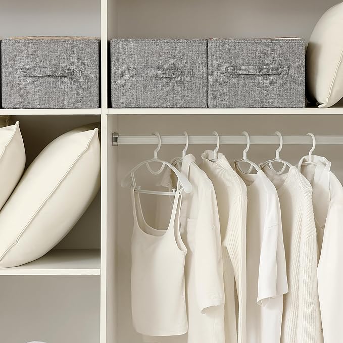 Linen Folding Storage Bins, 3 Pack Large Storage Baskets, Washable, Clothing Storage Bins with Handle, Closet Organizer for Storage Sweater,Sheets(dark grey, 18½"x11" x8½")