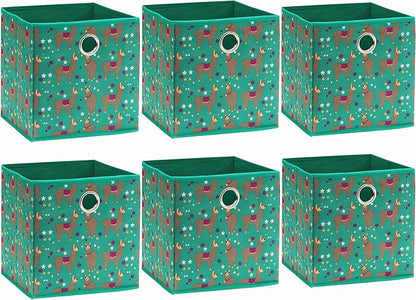 SIMPLE HOUSEWARE 10-Inch Collapsible Fabric Cube Storage Bin with Handles, Printed Design, 6 Pack, Green