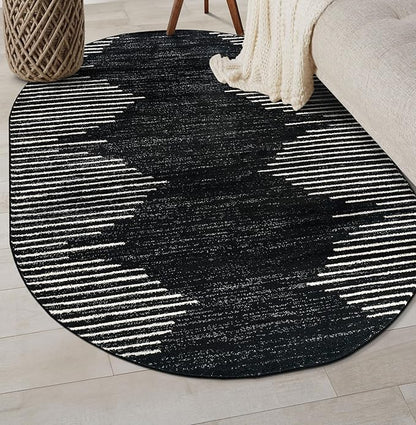 Rugshop Bohemian Stripe Stain Resistant High Traffic Living Room Kitchen Bedroom Dining Home Office Oval Area Rug 5' x 7' Black