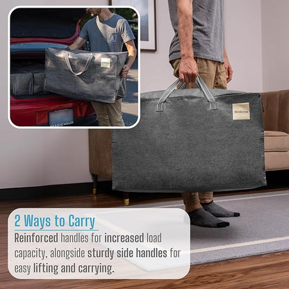 VENO 2 Pack Moving and Storage Bags, Heavy Duty, Alternative to Moving Boxes, Large Packing Totes Supplies for College Dorm Room with Zipper for Clothes, Wide Open Design (Dark Gray, 2 Pack)