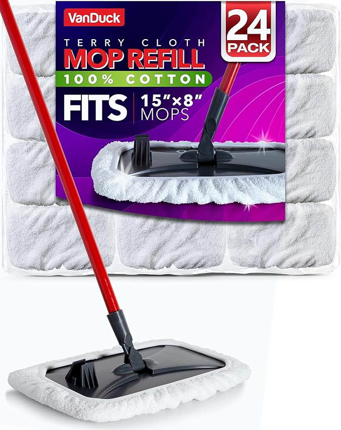 VanDuck 100% Cotton Terry Mop Pad 15x8 inch (24-Pack)