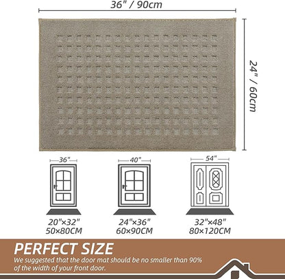 BEQHAUSE Waffle Door Mats Indoor 24"x36", Dog Mat for Muddy Paws Absorbent and Dirt Resist Floor Mats Non-Slip Washable Rugs for Entryway, Welcome Mat for Front Back Door, Muddy Wet Shoes, Beige