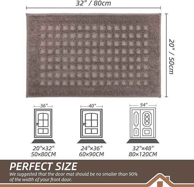 BEQHAUSE Waffle Door Mats Indoor 20"x32", Dog Mat for Muddy Paws Absorbent and Dirt Resist Floor Mats Non-Slip Washable Rugs for Entryway, Welcome Mat for Front Back Door, Muddy Wet Shoes, Brown