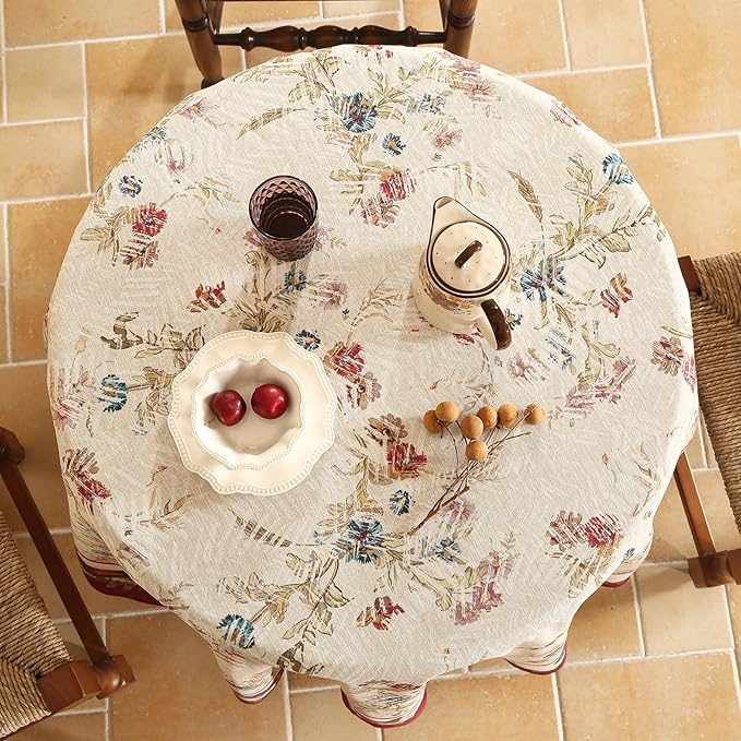 patdrea Designer Vintage Linen Small Round Tablecloth,Vintage Red Animals Pattern Floral Tablecloths,Decoration Table Cover for Kitchen Dining Christmas,Party,Thanksgiving,Diameter 55"-Townlife E