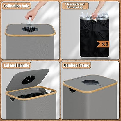 efluky Recycle Bin 26 Gallon, 100L Recycle Bin for Kitchen with 2 Removeable and Reusable Inner Bag, Large Recycling Bin with Lid for Bottle Can Plastice Stickers (Grey)