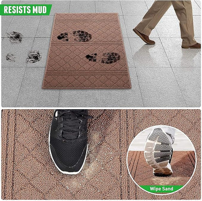 REFETONE Indoor Doormat, Front Back Door Mat 20"x32" Absorbent Rubber Backing Non Slip Door Mats, Low-Profile Resist Dirt Rugs, Machine Washable Door Rug Inside Floor Mat for Entryway, Chocolate