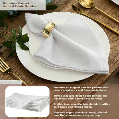 Newbridge Barcelona Luxury Damask Fabric Tablecloth, 70” Extra Wide x 144” Rectangle, White, 100% Polyester, No Iron, Soil Resistant Dining Room, Party and Banquet Table Cover