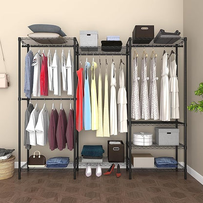 Heavy Duty Garment Rack,Freestanding Clothing Rack with 4 Hang Rods & 8 Shelves,Adjustable Closet Racks,68.5" L x 13.8" W x 75.2" H, Max Load 800LBS, Black