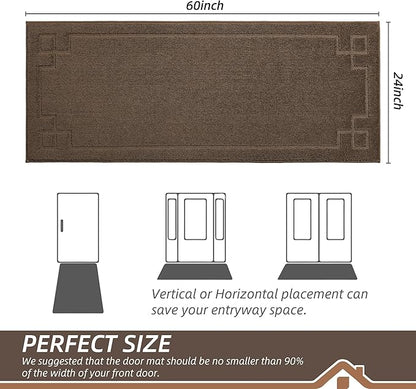 BEQHAUSE Door Mat 24" x 60", Non-Slip Door Mats Indoor Entryway Rugs Washable Low-Profile Absorbent and Stain Resist Floor Mats, Dog Door Mat for Front Back Door, Muddy Wet Shoes & Paws, Brown