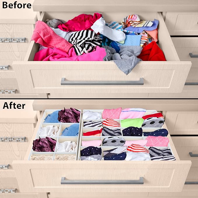 Simple Houseware 4-Pack Drawer Organizer Set - Closet Dividers for Underwear, Socks, Bras, Scarves, Ties - Foldable Non-Woven Storage Boxes, Beige