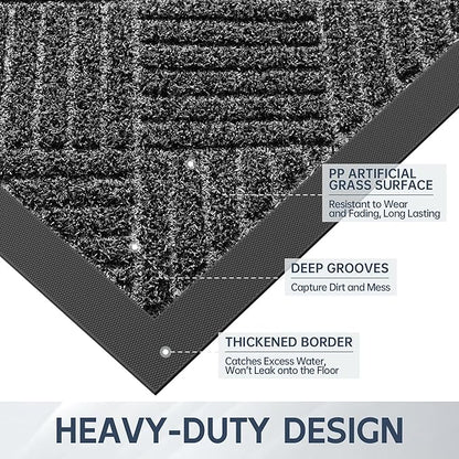 Front Door Mat, 4' x 2' Heavy Duty Indoor Outdoor Doormat, Non-Slip Backing Welcome Mats for Entryway, Low Profile, Commercial Door Mats