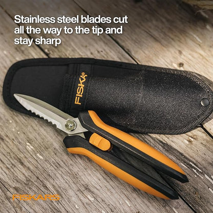 Fiskars Pruning Shears for Gardening, Multipurpose 8" Garden Shears with Sheath and SoftGrip Handle, Great for cutting Nursery Pots, Bags, and Wire
