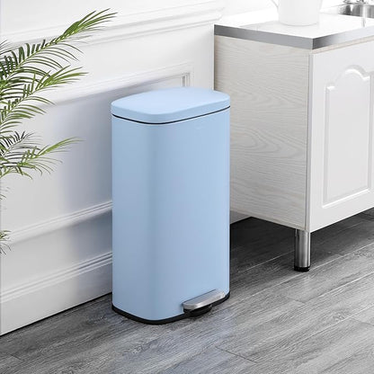 happimess HPM1011G Curtis 8-Gallon Step-Open Trash Can, Fingerprint Resistant, Modern, Minimalistic for Home, Kitchen, Laundry Room, Office, Bedroom, Bathroom, Tide Pool Blue
