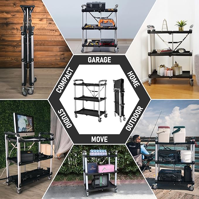 Olympia Tools 85-189 Pack N Roll Collapsible Service Cart, XL, 300LB Capacity, Black