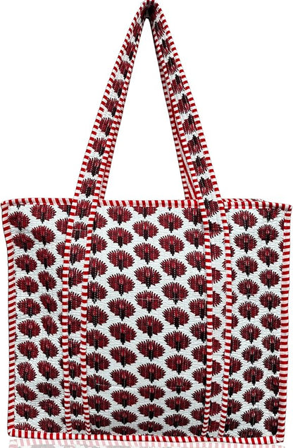 Cotton Quilted Tote Bag for Women – Large Beach & Travel Tote with Zipper, Reusable Grocery Bag