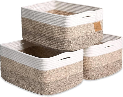 NaturalCozy Storage Baskets 16.8”x13”x7.6” Cotton Rope Woven Baskets for Organizing 3-Pack | Toy Storage Bins | Basket for Shelves, Laundry, Blanket, Clothes, Closet, Kitchen, Bathroom, Gifts