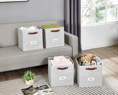 DECOMOMO Storage Cubes, 13x13x13 Storage Cube Bins with Labels, Fabric Organizer Bins (13" / 6pcs, Light Texture Grey)