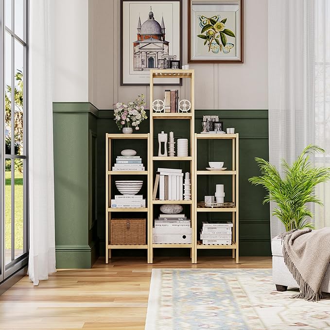SMIBUY Bathroom Storage Shelf, 5-Tier Bamboo Rack Organizer, Multifunctional Shelving Unit for Living Room Bedroom Kitchen (Natural)