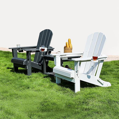 SERWALL Adirondack Chair with Cup Holders - Composite Adirondack Chairs Set of 4 HDPE Outdoor Chairs All Weather Use- White
