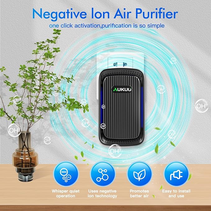 Air Ionizers (4 Pack）- Plug In Negative Ion Air Purifiers - Quiet Air Freshener for Home, Bedroom, Office, Basement - Portable Air Purifier Odor, Smoke, Dust, Pet Smell - Mini Air Cleaner Black