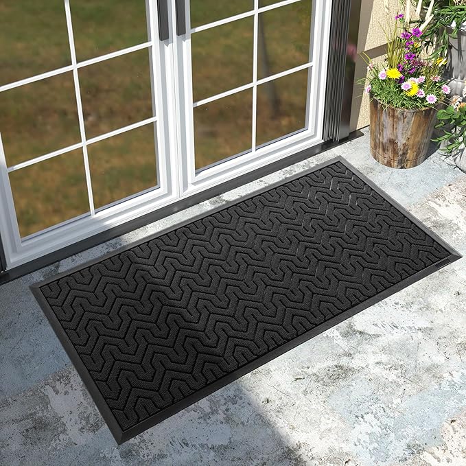 Yimobra Large Door Mat Outside Entrance 47x24, Waterproof Heavy Duty Outdoor Mats for Front Door, Non Slip Rubber Entry Mat for Garage Patio, Easy Clean, Black